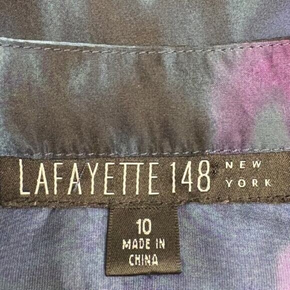 Lafayette 148 Size 10 Wrap Top Blouse Purple Blue Bell Sleeve Career Luxe Artsy - Picture 5 of 14